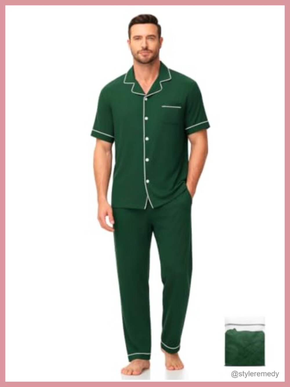Mens Pajama Set Short Sleeve Long Pants Sleepwear Modal Blend PJs